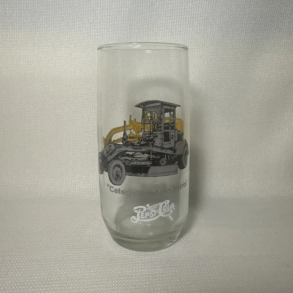 Vintage Pepsi-Cola Caterpillar 16-G Auto Patrol Tractor Glass Tumbler